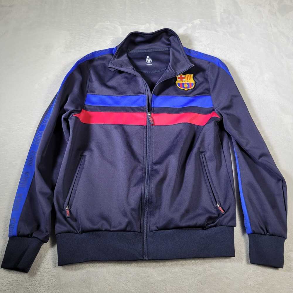 FC Barcelona Track Jacket Mens Medium Navy Blue Full Zip Soccer Barca Crest
